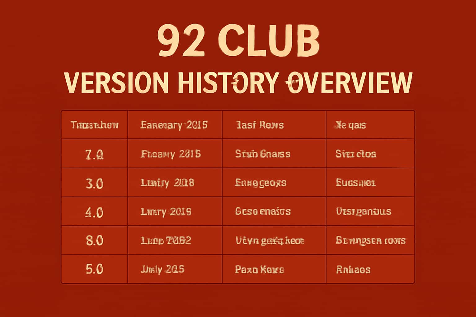 Informational graphic showcasing the 92 Club Version History Overview.
