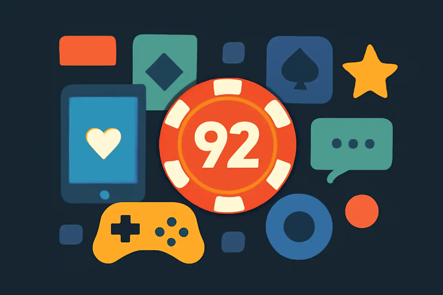 Hero illustration: 92 Club, modern flat design, dark background, brand-neutral, icons and shapes only, no text