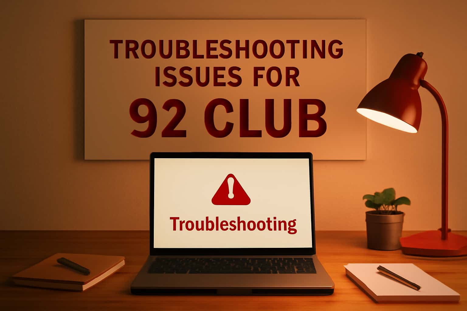 Informational scene about troubleshooting issues for 92 Club app.